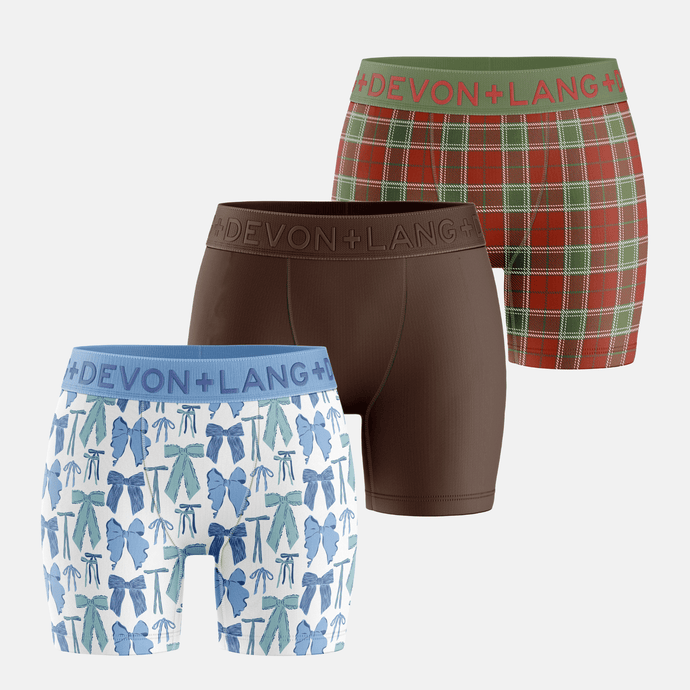 Bria Women's Boxer Brief - Multi-Packs - Blue Bows/Cocoa/Vintage Tartan