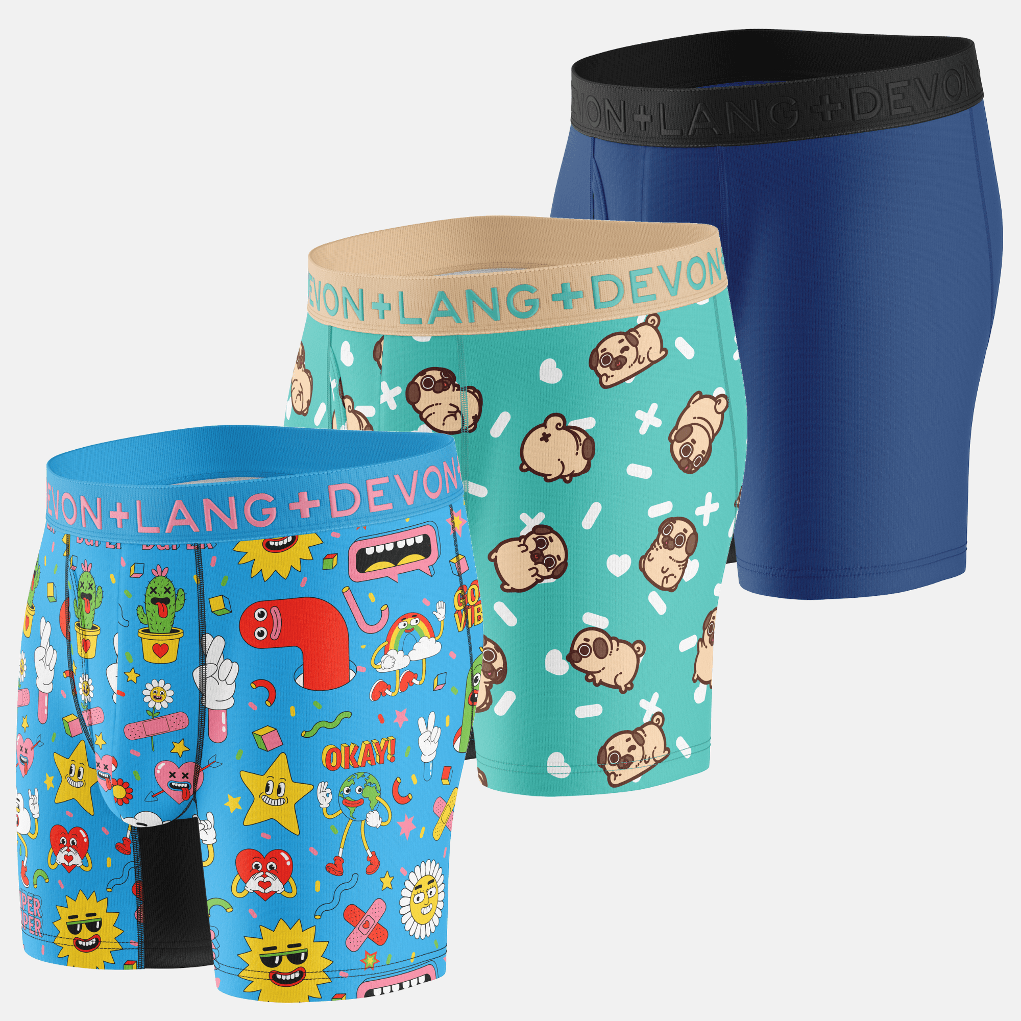 Journey Boxer Brief - Multi-Packs - Cartoons/Puglie/Pacific Blue