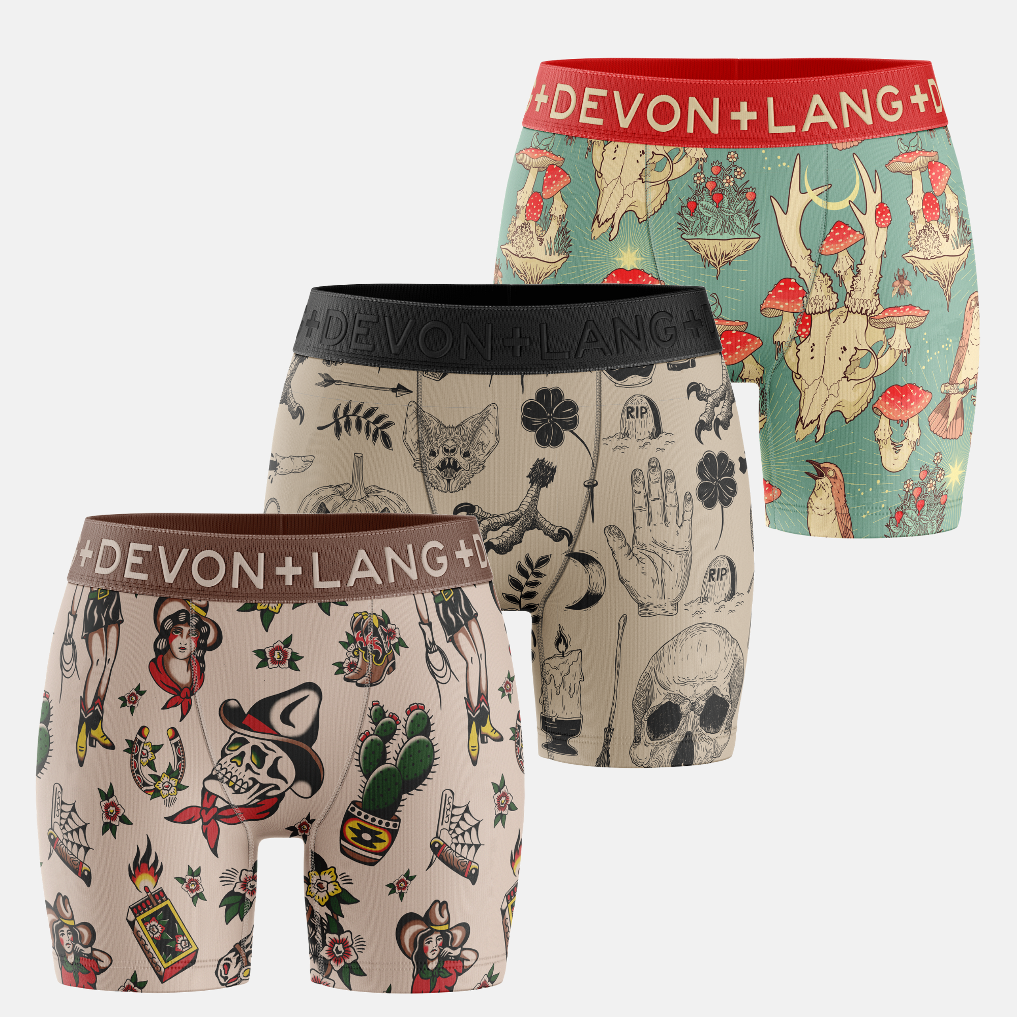 Bria Women's Boxer Brief - Multi-Packs - Vintage Outlaws/Spooky/Forest Mushroom
