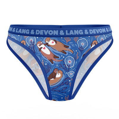 Blue underwear with otter design and 'Devon & Lang' branding on a white background
