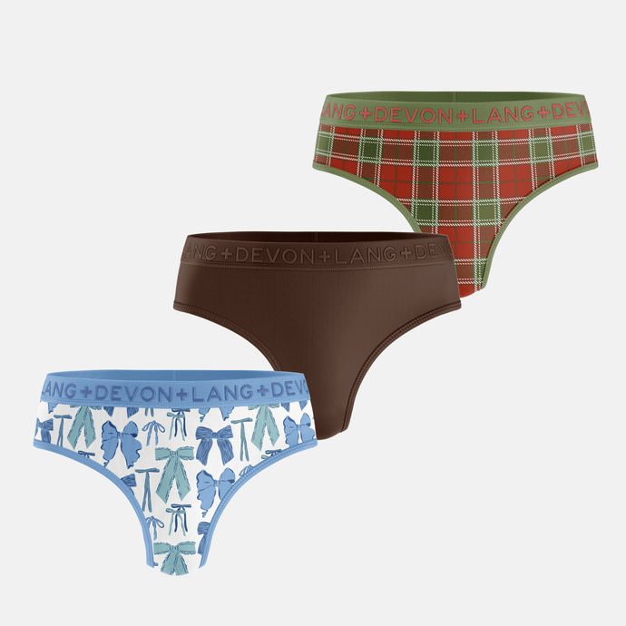 Katrina Everyday Thong - Multi-Packs - Bows/Cocoa/Vintage Tartan