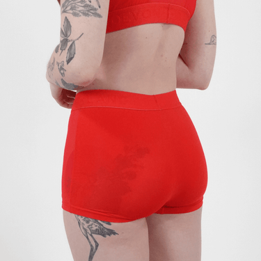 Bria Women's Boyshort - Mesh Panels - Scarlet