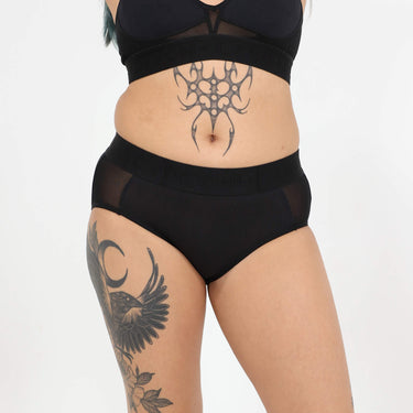 Bria Bikini Brief - Mesh Panels - Obsidian
