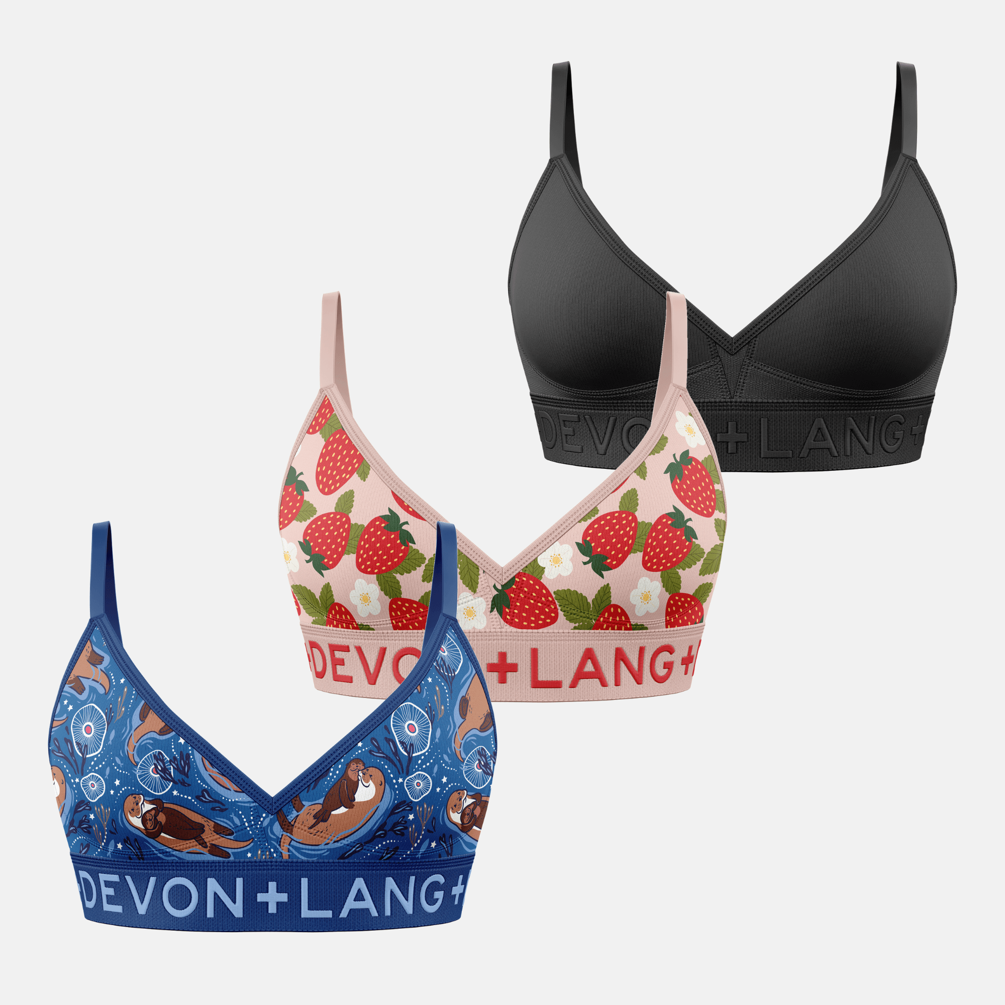 Bria Bralette - Multi-Packs - Otters/Wild Strawberry/Obsidian