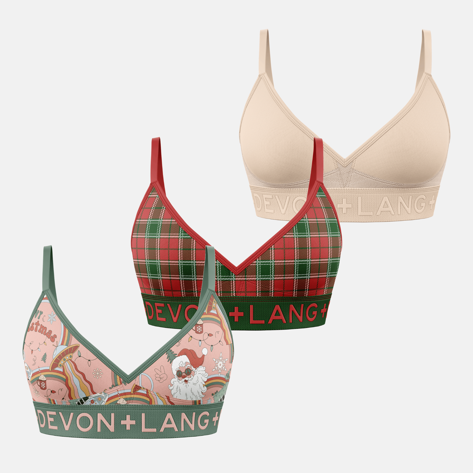 Bria Bralette - Multi-Packs - Hippie Santa/Vintage Tartan/Sand